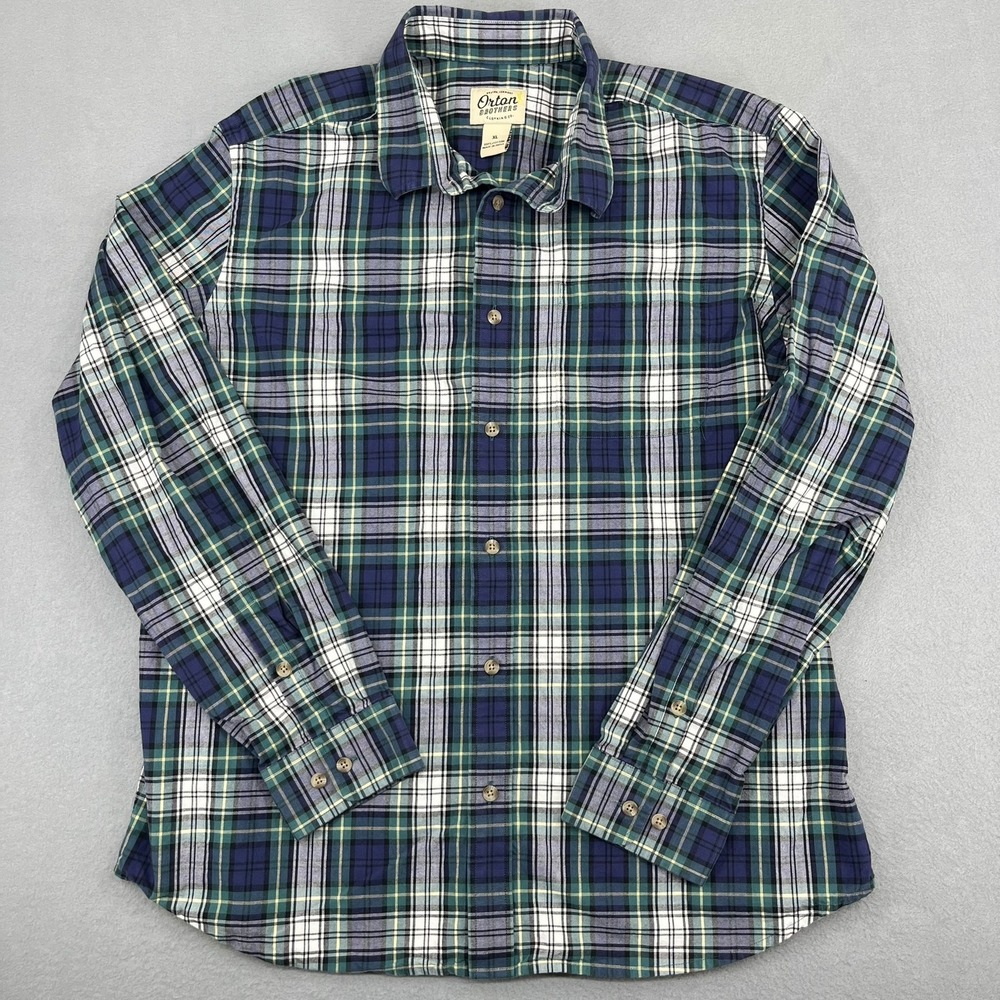 Orton Brothers Mens XL Blue Green Plaid Long Sleeve Cotton Button Down Shirt